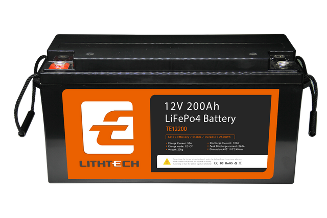 Lithtech TE12200 Deep Cycle Lithium Ion 12V 200Ah Lifepo4 Battery For Rv/Boats/Marine Use