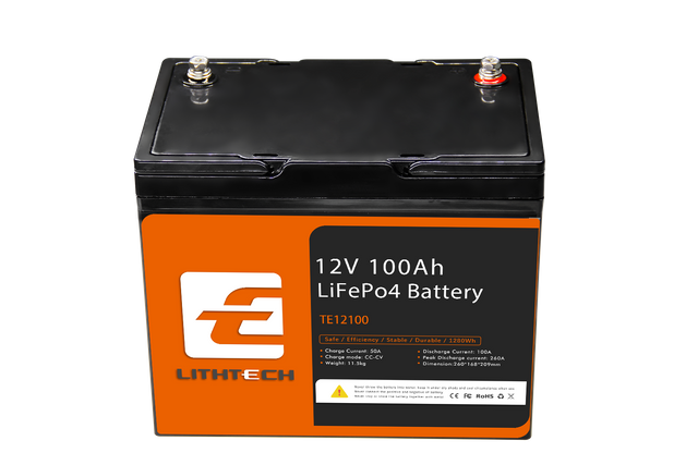 Lithtech 12.8V 100Ah LiFePo4 Battery Pack with bluetooth
